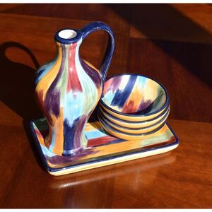 Tabletops Unlimited "Madrid" Decorative Oil Cruet w/ Matching Tray and Coasters